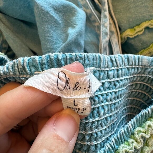 Oli and Hali Frilled Details Aqua Midi Dress Sleeveless Smocked Back Tie Pocket - Picture 12 of 14